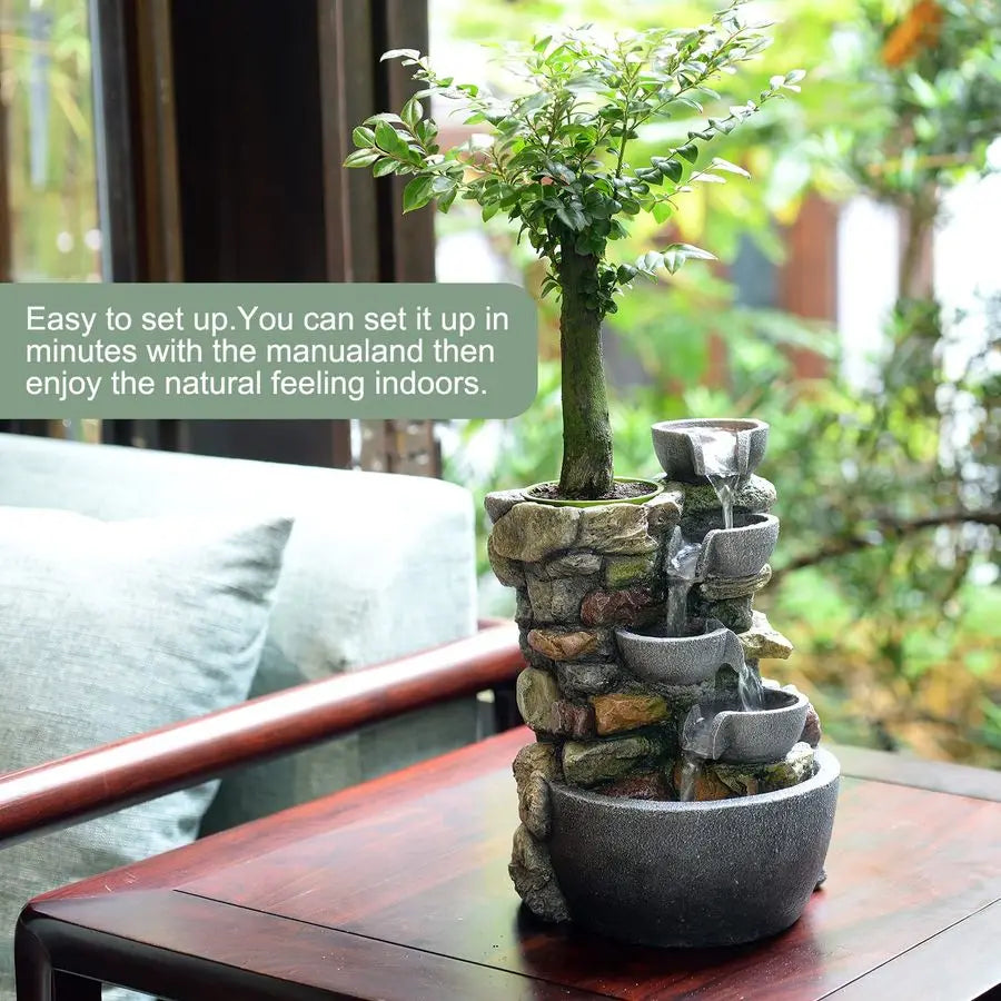 Tabletop Fountain 4Bowl Rockery with Soothing Sound
