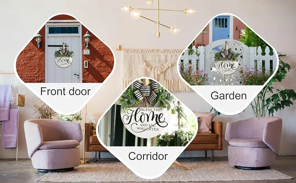 Bless This Home Welcome Wood/Wreath Sign