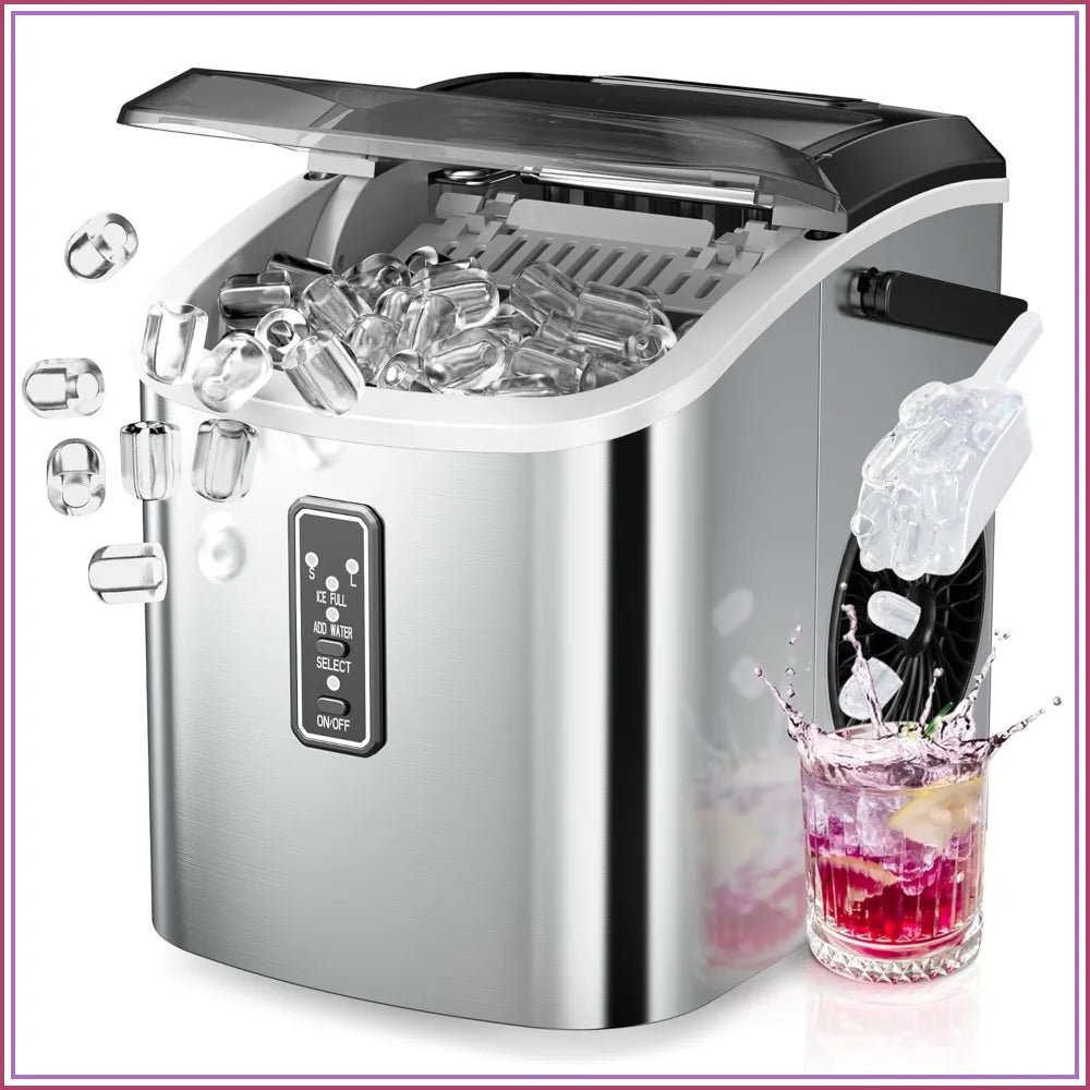 Portable Ice Maker with Handle, Basket & Scoop