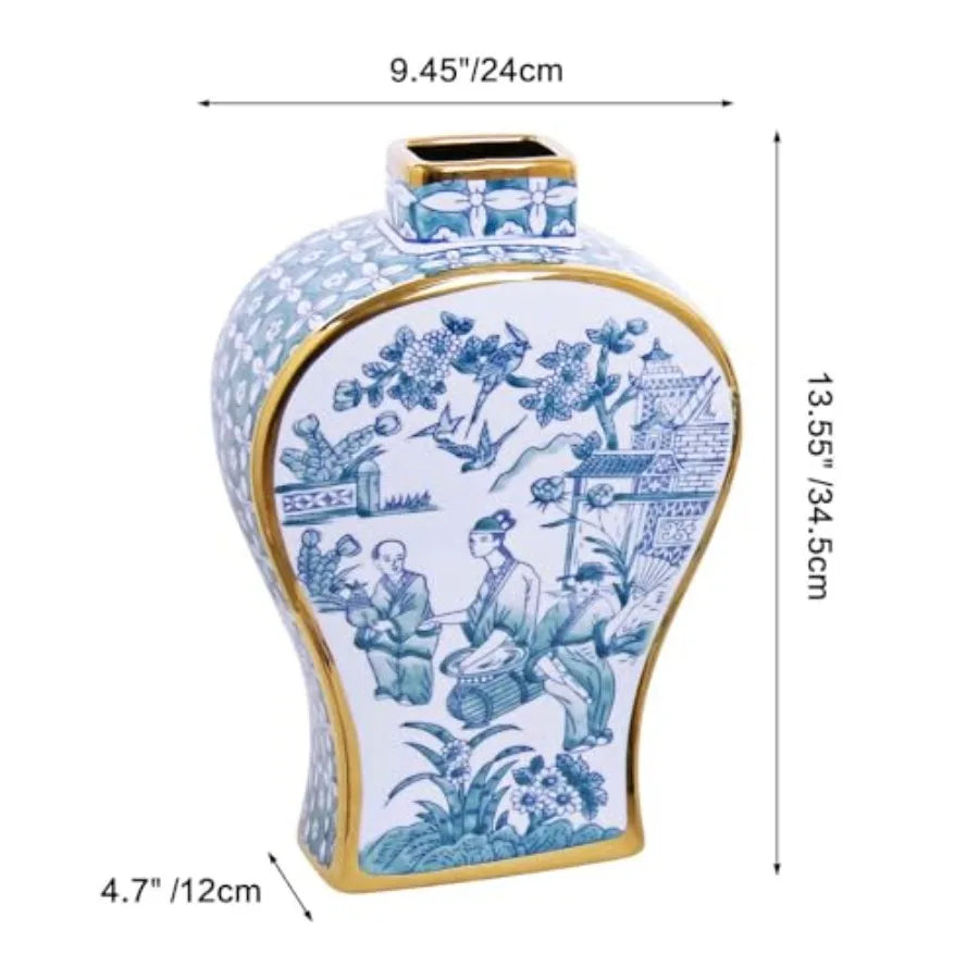 Hand-Painted Ceramic Bud Vase with Gold Rim