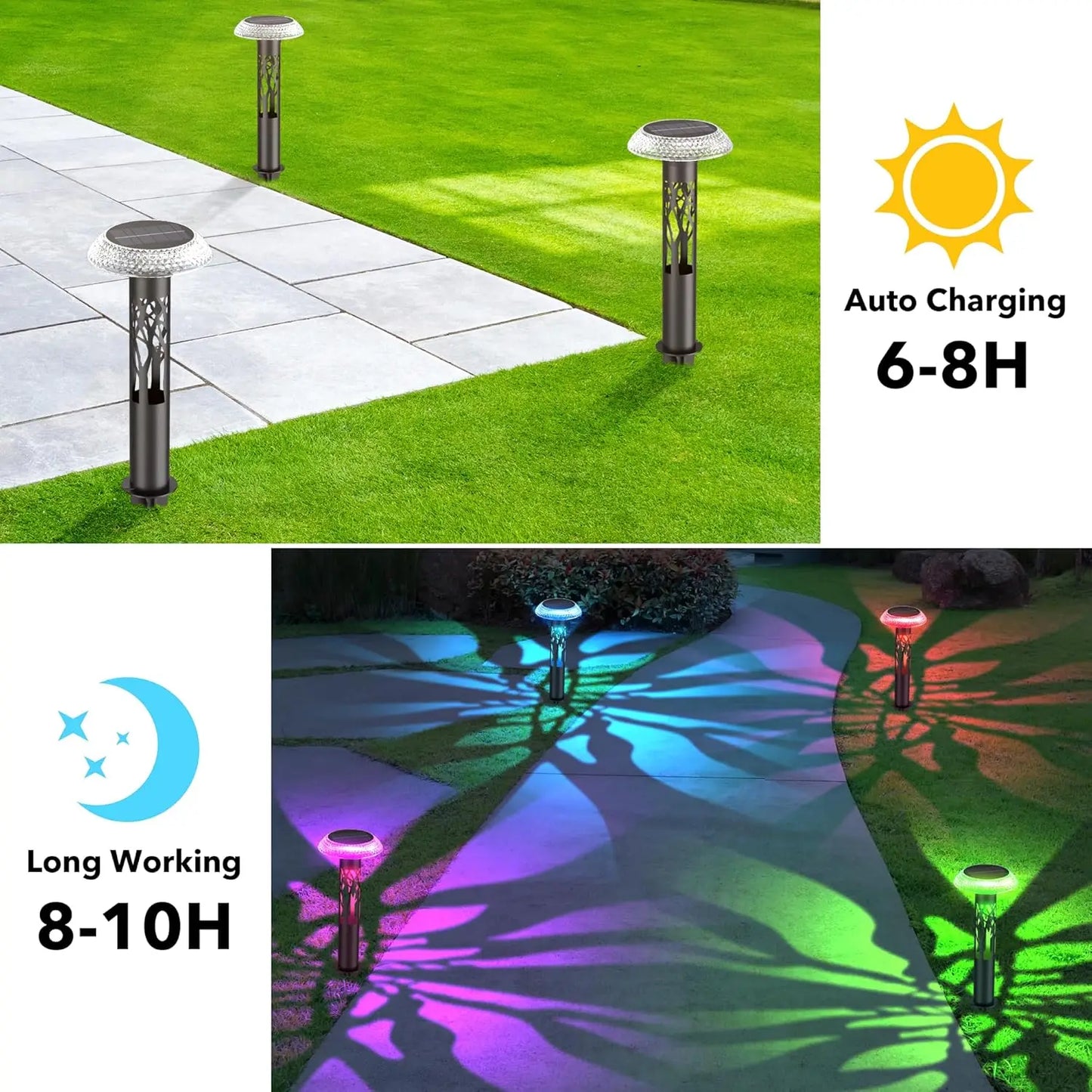 6-Pk Large Solar Pathway Lights w/ 8 Lighting Modes