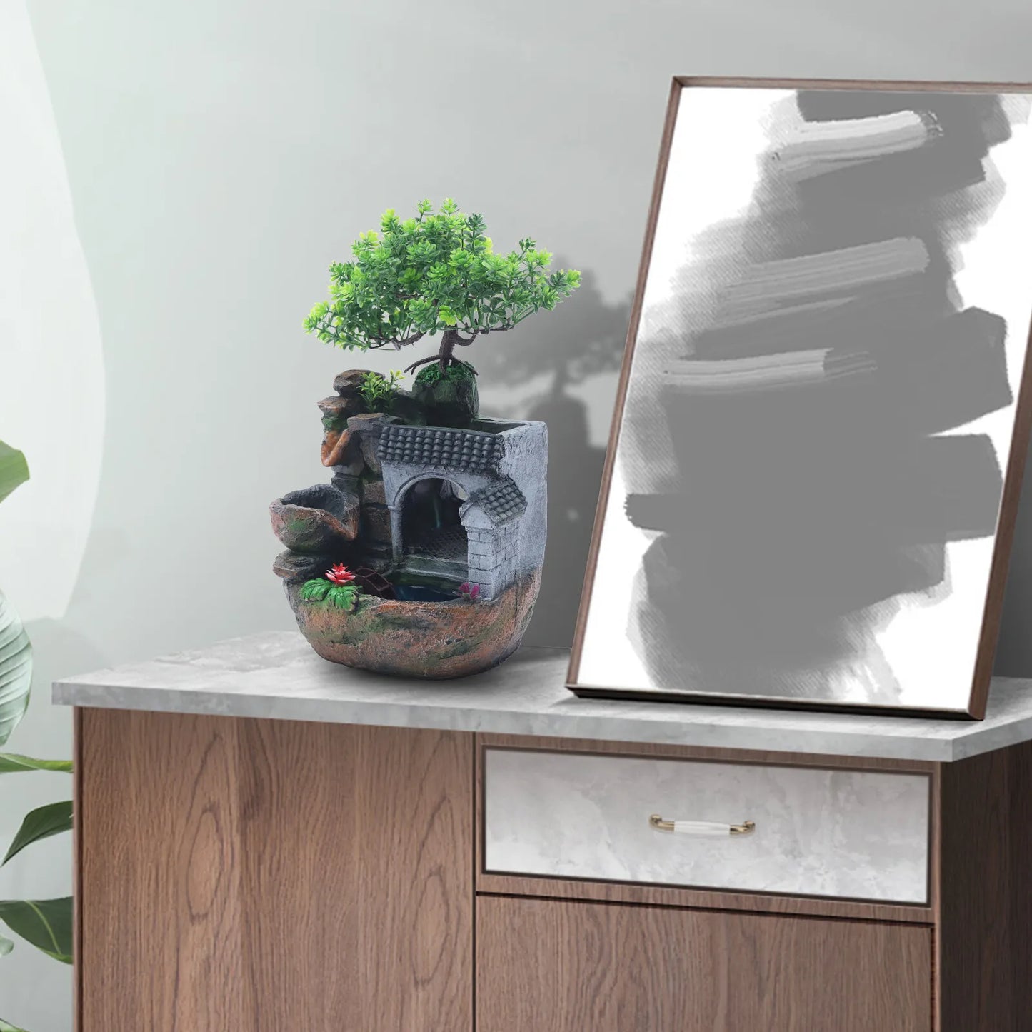 Desktop Waterfall Fountain LED Light Adjustable Water Flow