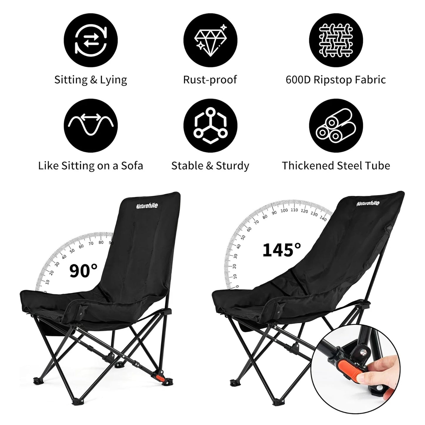 2-Position Adjustable Portable Folding Camping Chair