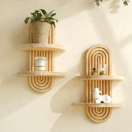 Cross-border Oval Threaded Creative Solid Wood Wall Shelf
