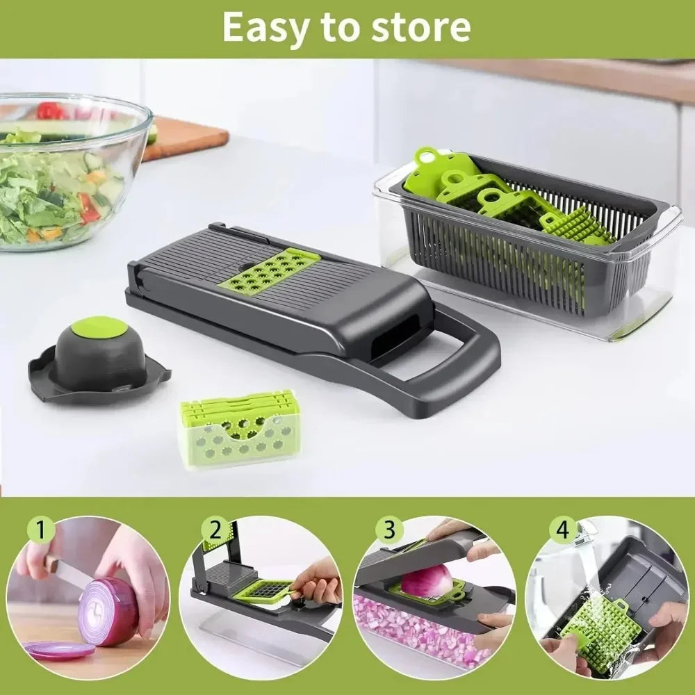 Multifunctional Vegetable Chopper Food Slicer Dicer Grater w/ Handle