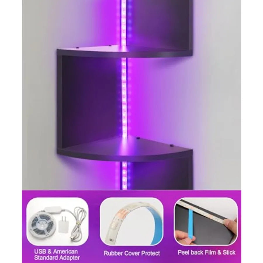 5-Tiers Corner Shelf with RGB LED Lights