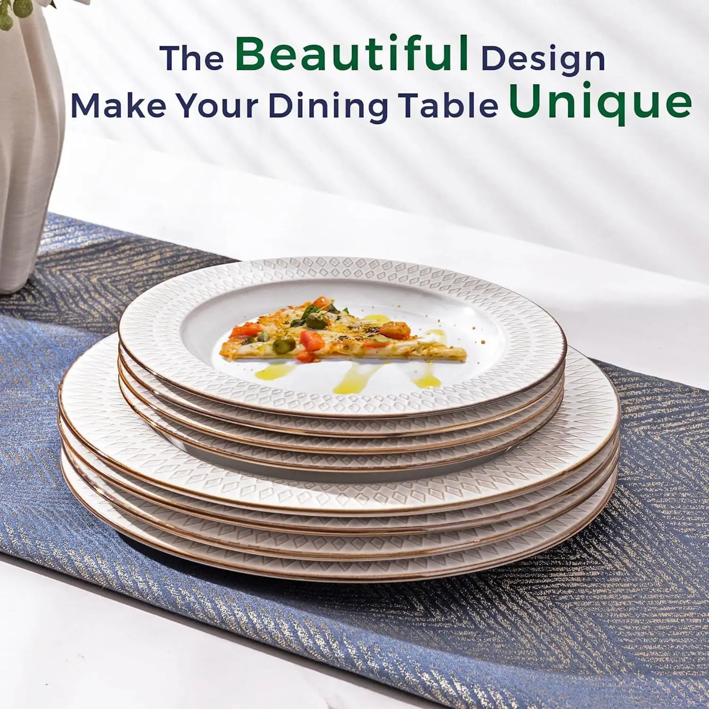 Ceramic Dinnerware Sets,12-pcs Embossed Elegant Stoneware
