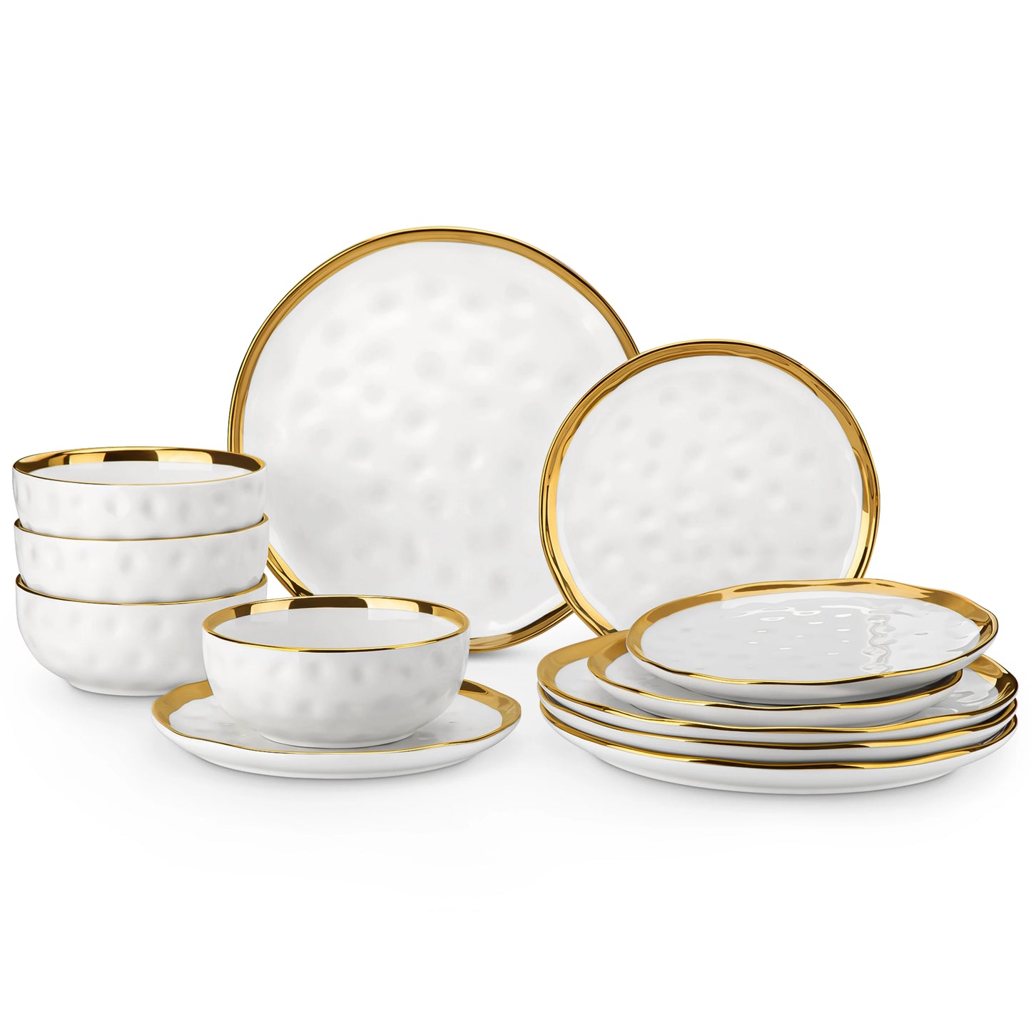 12/24 PC Ceramic Porcelain White Golden Rim Dinnerware Sets