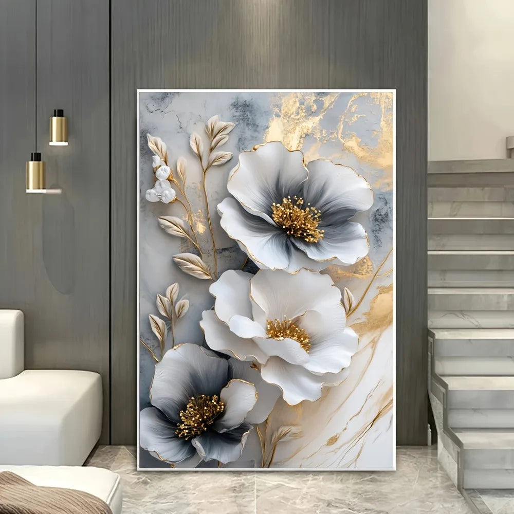 Luxury Canvas Mural Framed 3D Floral Painting