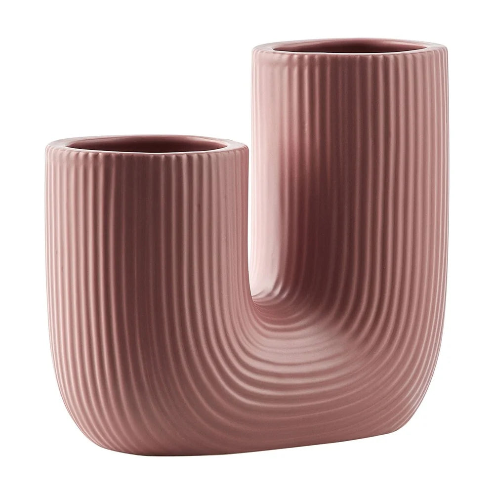 Fluted Ceramic Vase U Shape Decorative Home Accent Flowers Bouquets Indoor Use Elegant Modern Design Ideal Shelf Table Decor