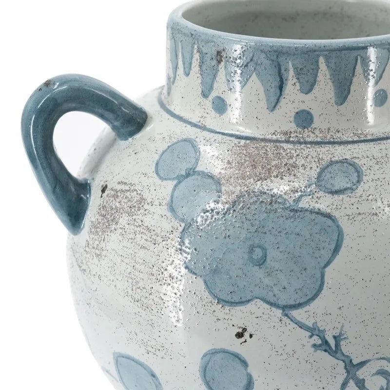 Ceramic Vase with Abstract Floral Bottle Pattern Handles