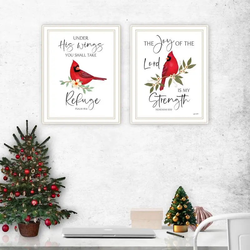 2-Piece Vignette Wall Art Set - "The Lord is My Strength" with Red Cardinals