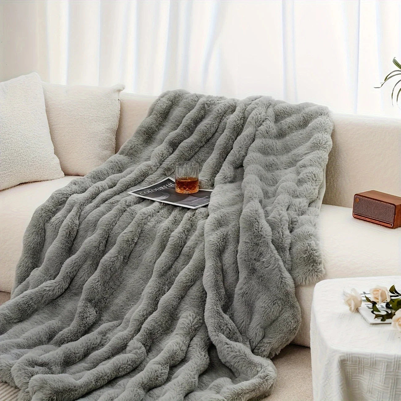 1PC Cozy Faux Rabbit Fleece Blanket | Throw