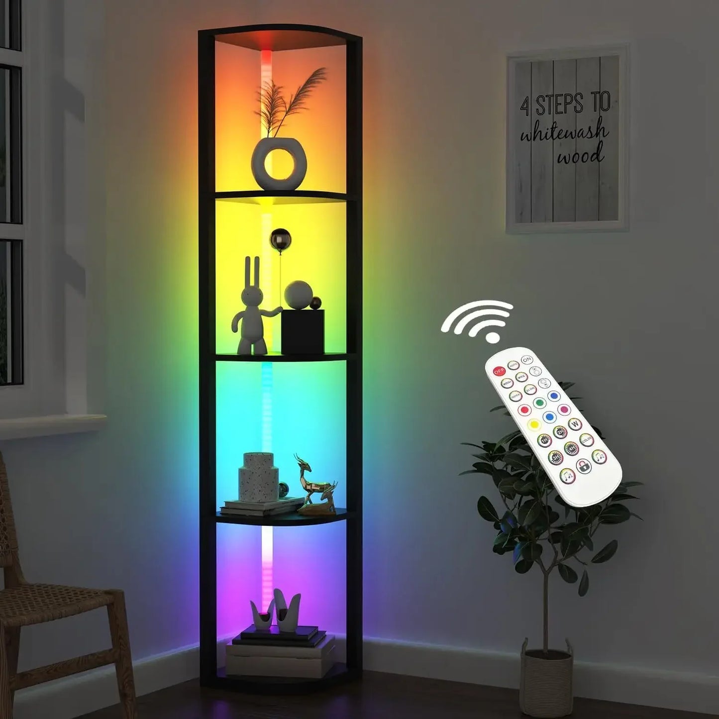64" Corner Display | Bookshelf w/ RGB LED Lights