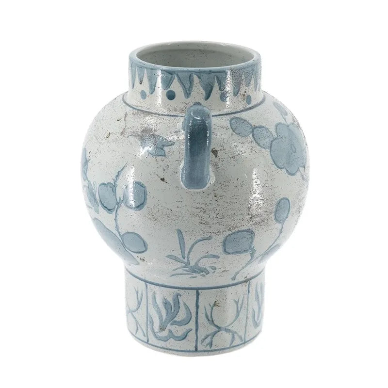 Ceramic Vase with Abstract Floral Bottle Pattern Handles