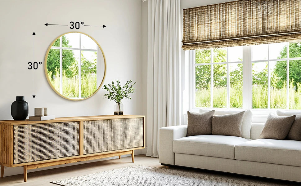 Modern Round Tempered Glass Mirror w/ Matte Metal Frame