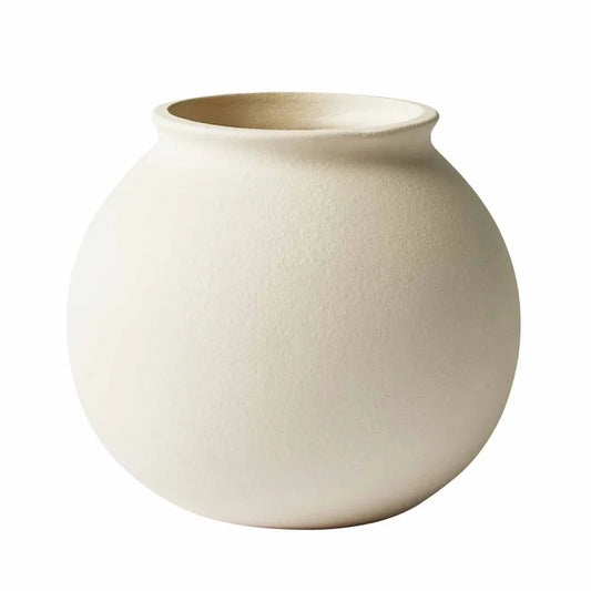 Matte Ceramic Round Vase Natural Beige White