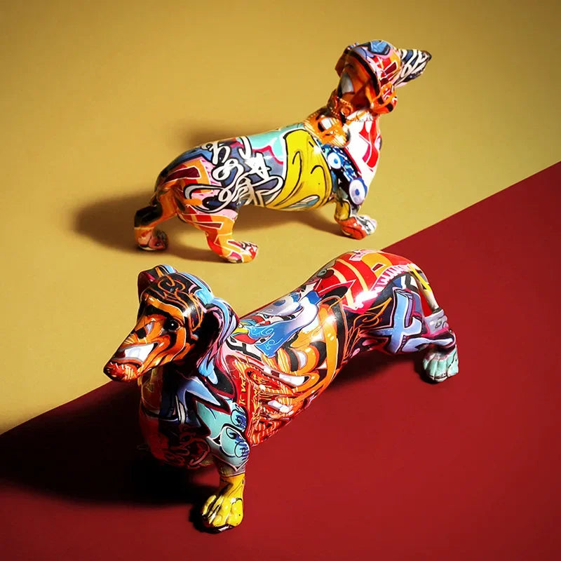 Modern Painted Colorful Dachshund Dog Decoration