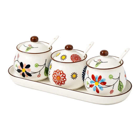 3-Piece Ceramic Spice Jar Set with Tray