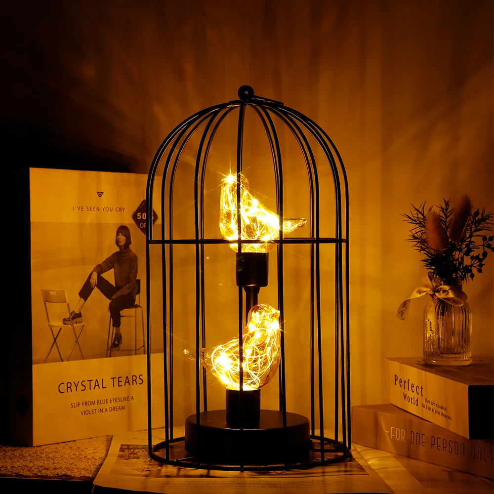 Birdcage Decorative Table Lamp Battery Operated Cordless