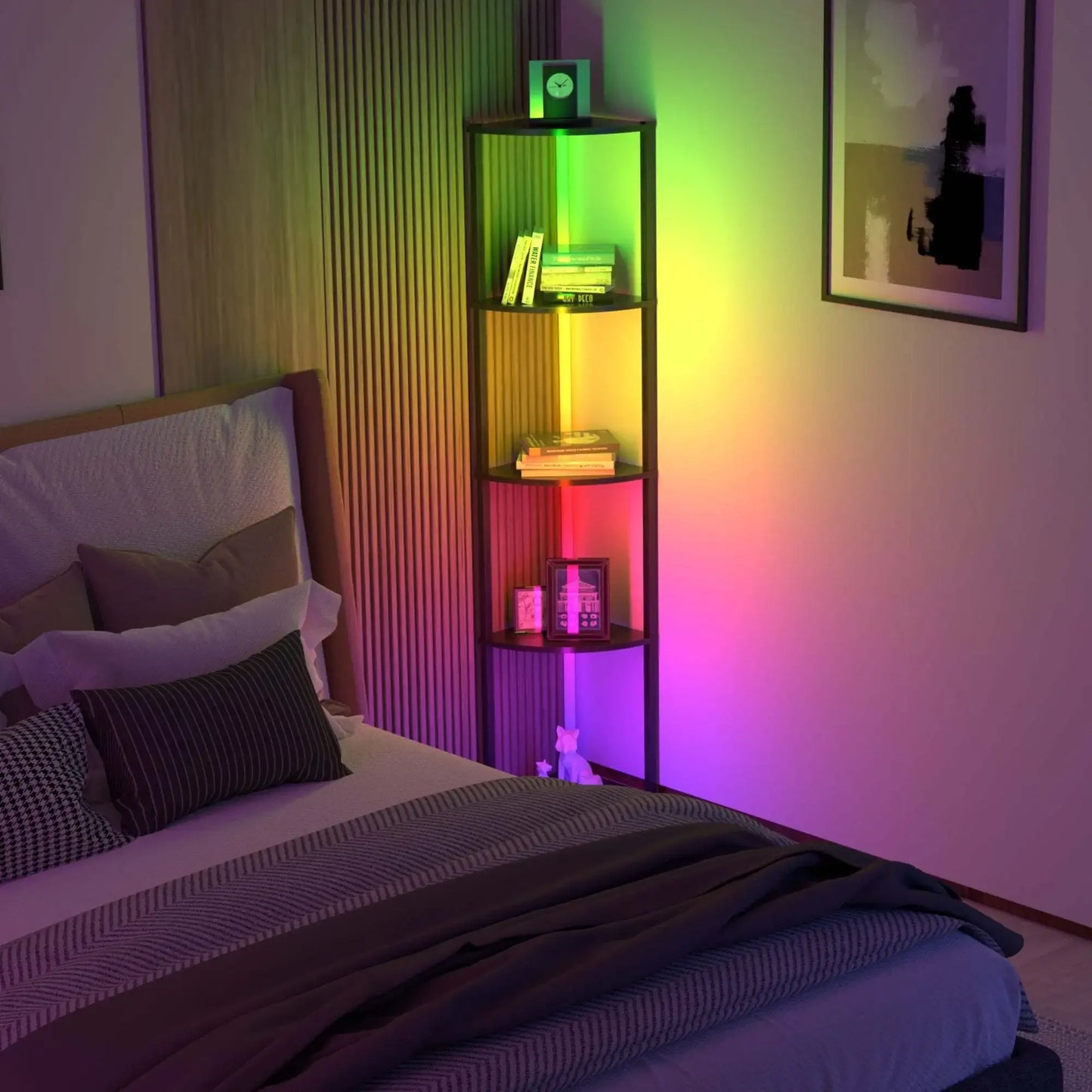 64" Corner Display | Bookshelf w/ RGB LED Lights