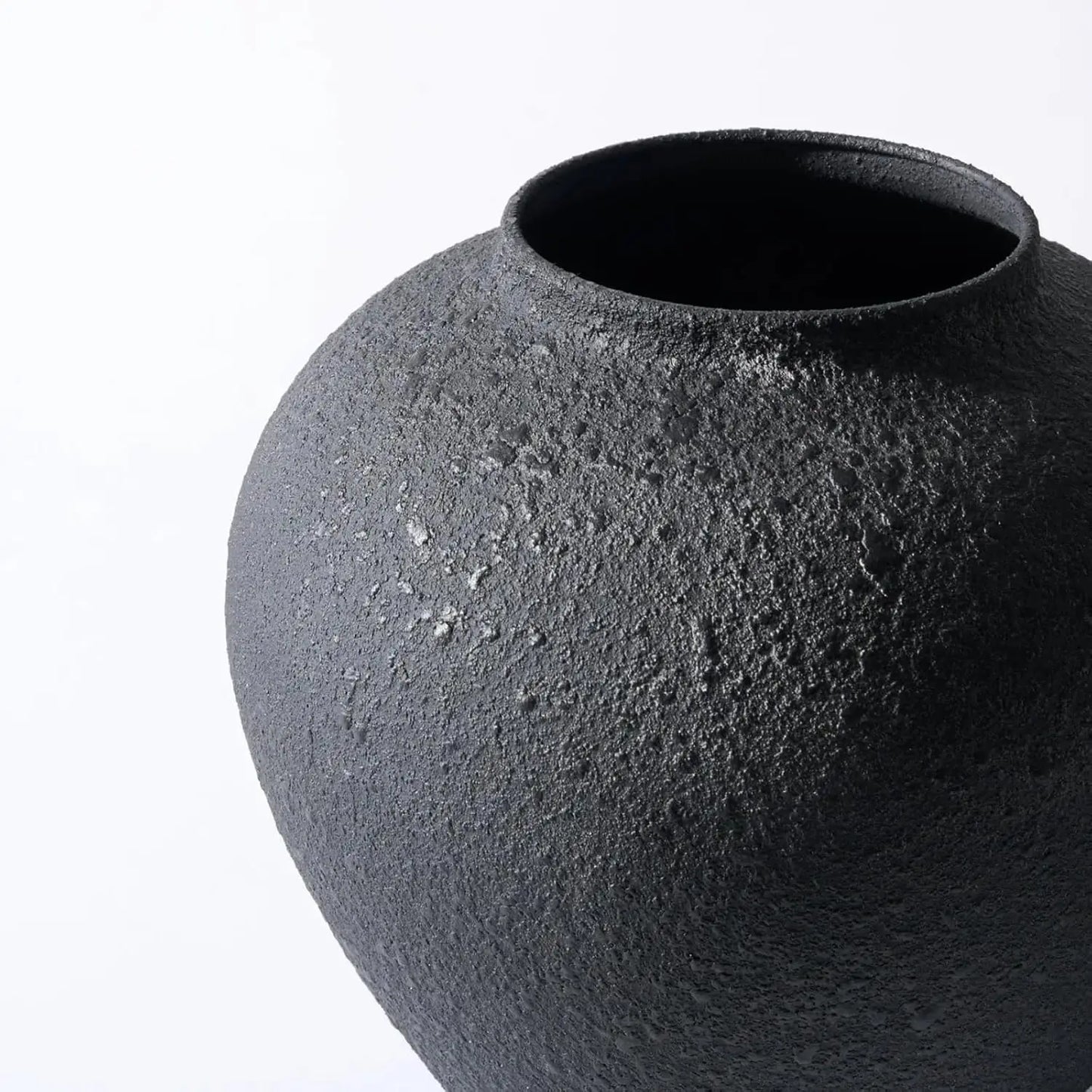 Rustic Modern Black Round Vase w/ Pottery Look