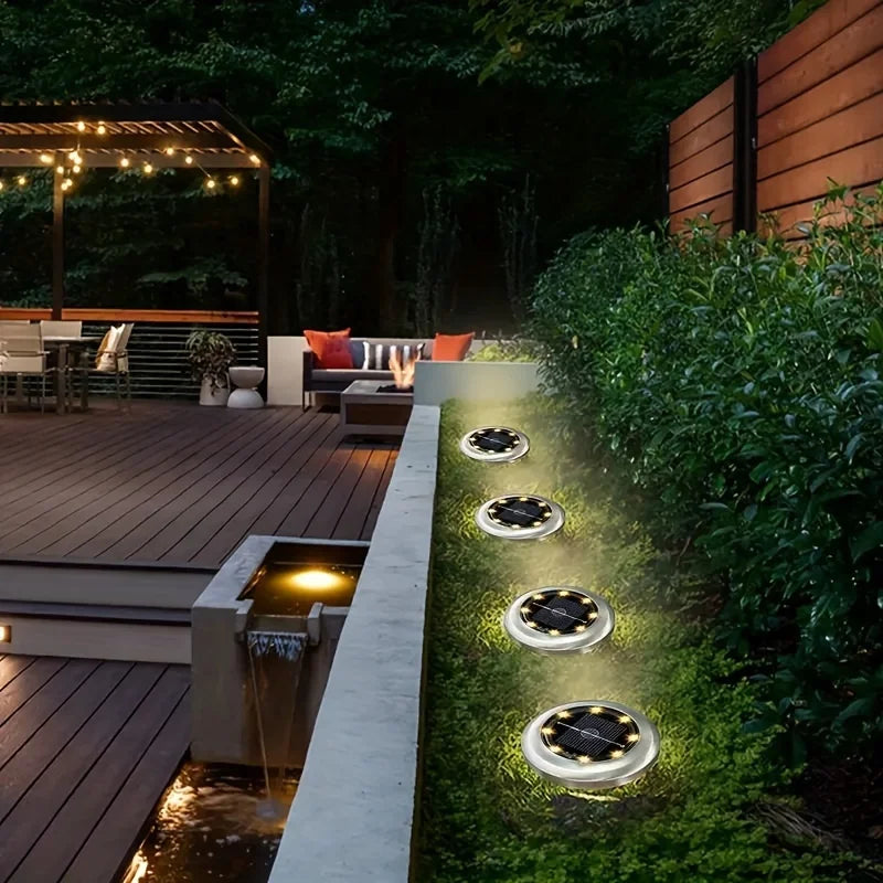 8 Pcs LED Solar Power Disk Outdoor Garden Lights