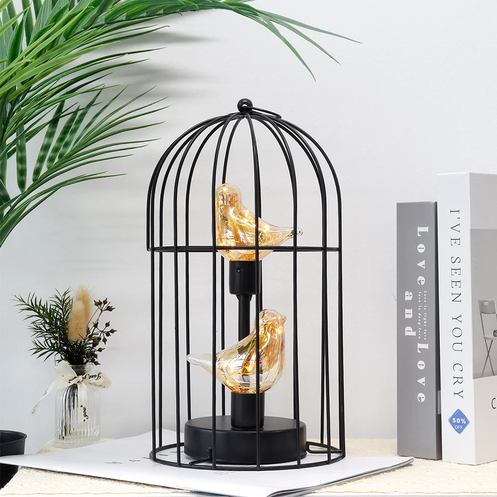 Birdcage Decorative Table Lamp Battery Operated Cordless