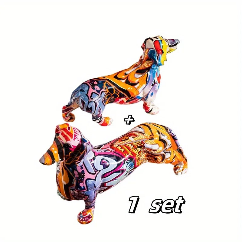 Modern Painted Colorful Dachshund Dog Decoration