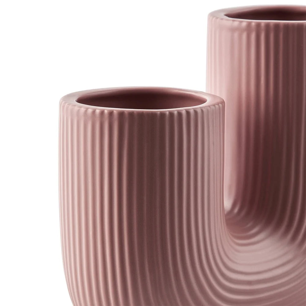 Fluted Ceramic Vase U Shape Decorative Home Accent Flowers Bouquets Indoor Use Elegant Modern Design Ideal Shelf Table Decor