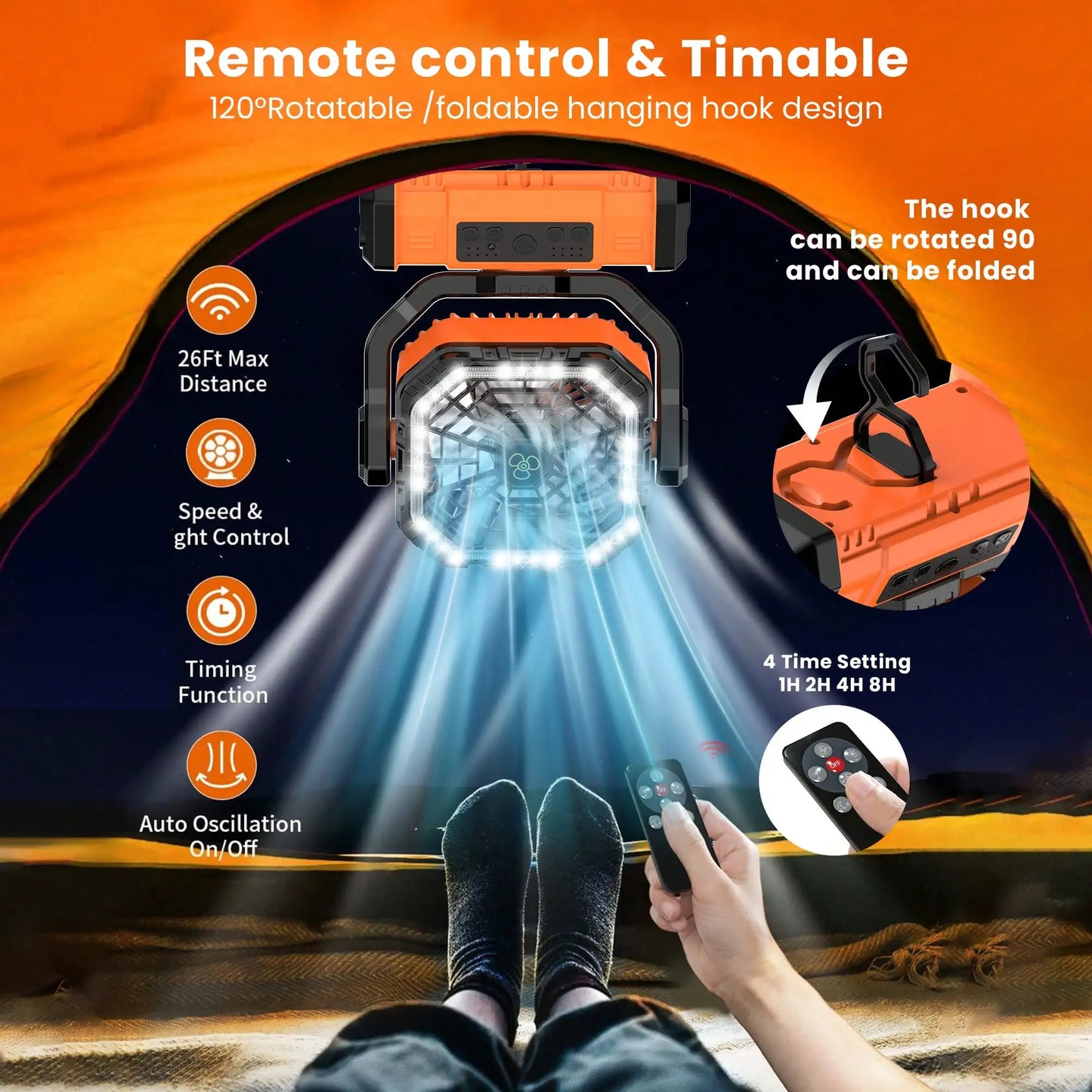 20000mAh Camping 4-Speeds Fan With LED Lantern
