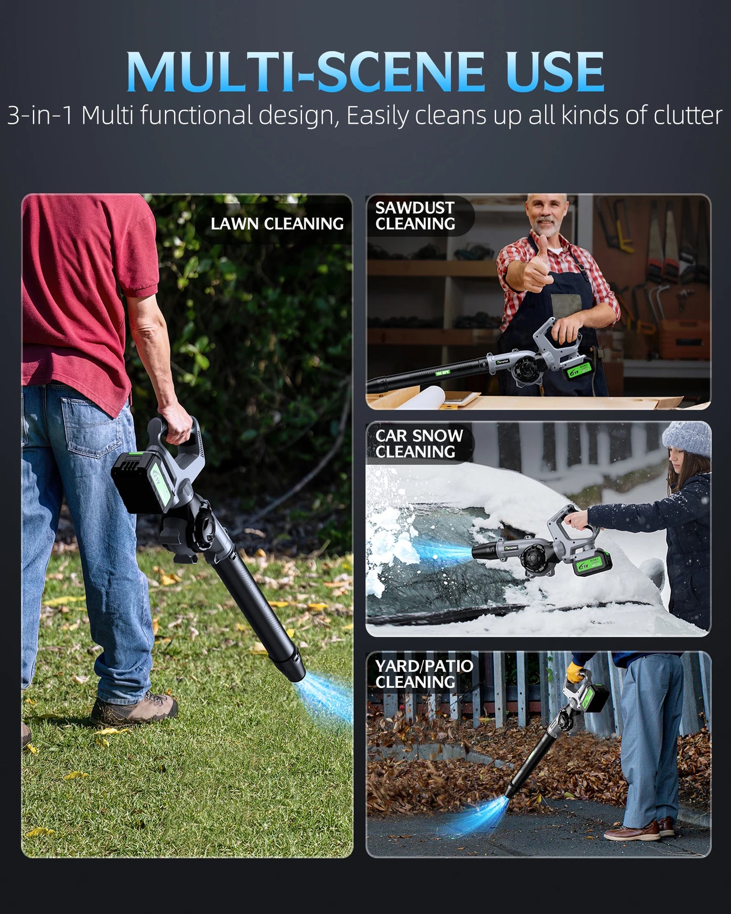 Electric Cordless Leaf Blower 3 Speed Mode