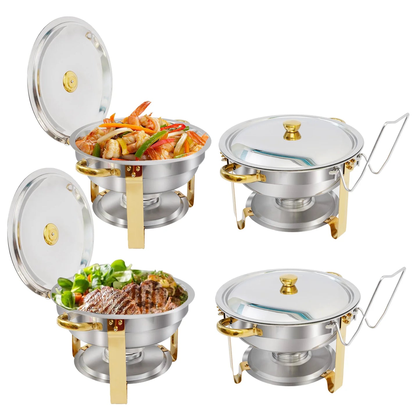 5QT Chafing Dish Buffet Set Stainless Steel Round Half-Gold Plated