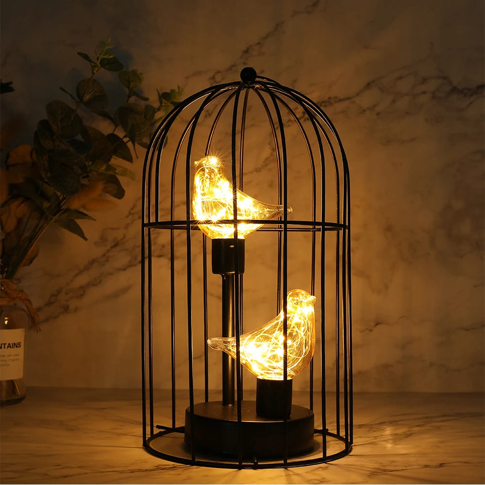 Birdcage Decorative Table Lamp Battery Operated Cordless