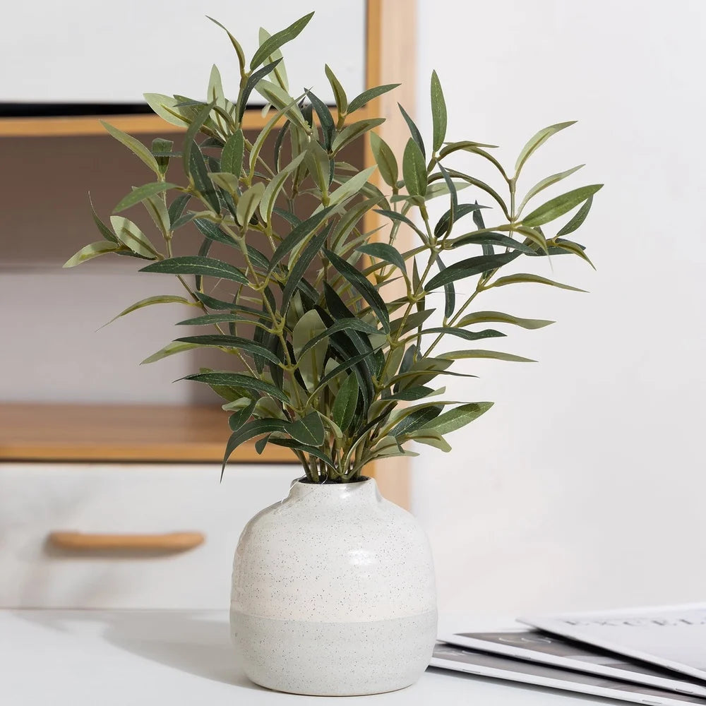 Artificial Olive Plant Two-Tone Ceramic Vase