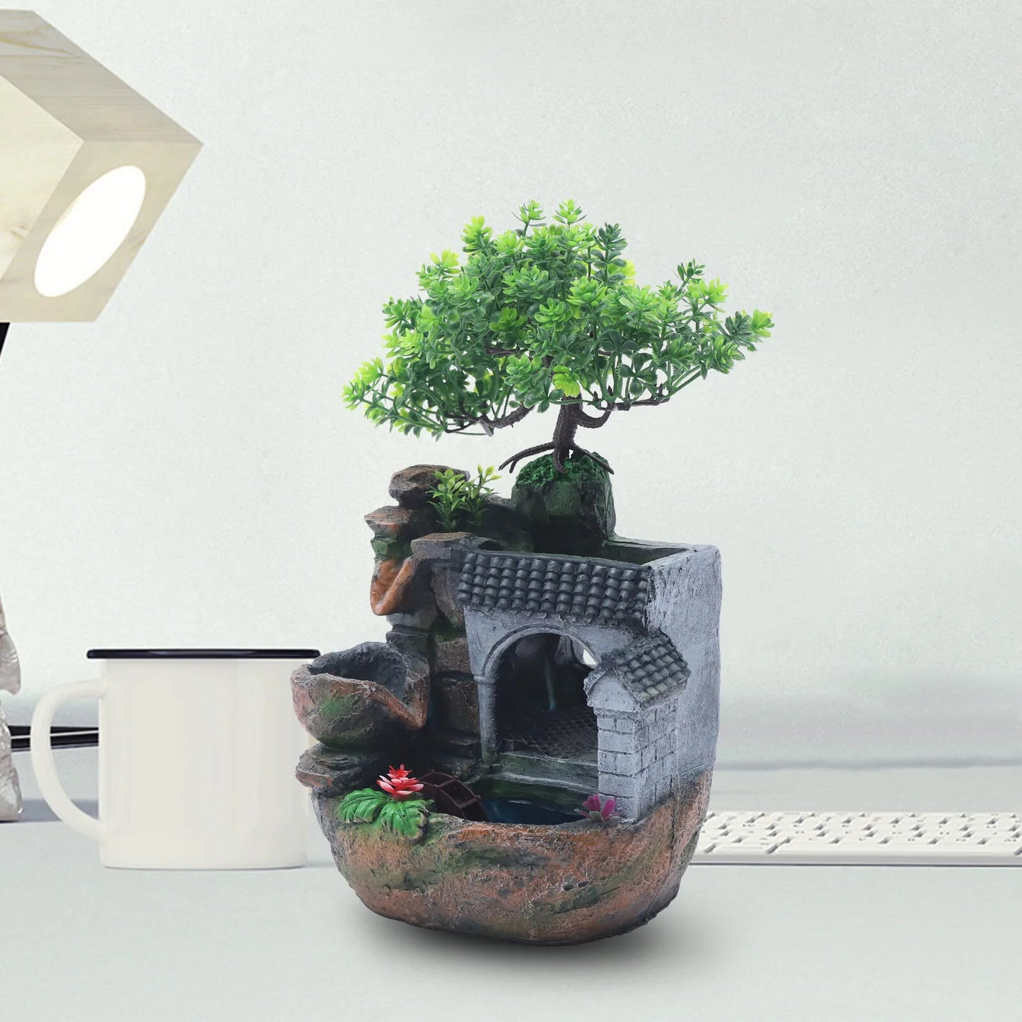Desktop Waterfall Fountain LED Light Adjustable Water Flow