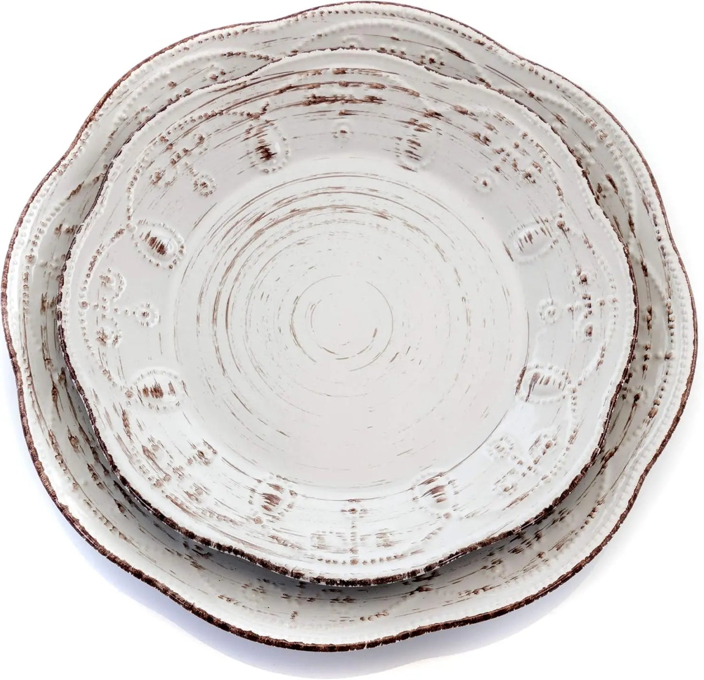 Rustic Birch Embossed Scalloped Stoneware Dinnerware Set