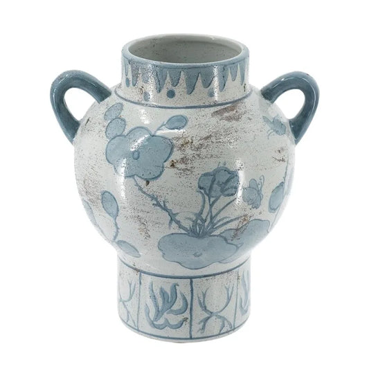 Ceramic Vase with Abstract Floral Bottle Pattern Handles