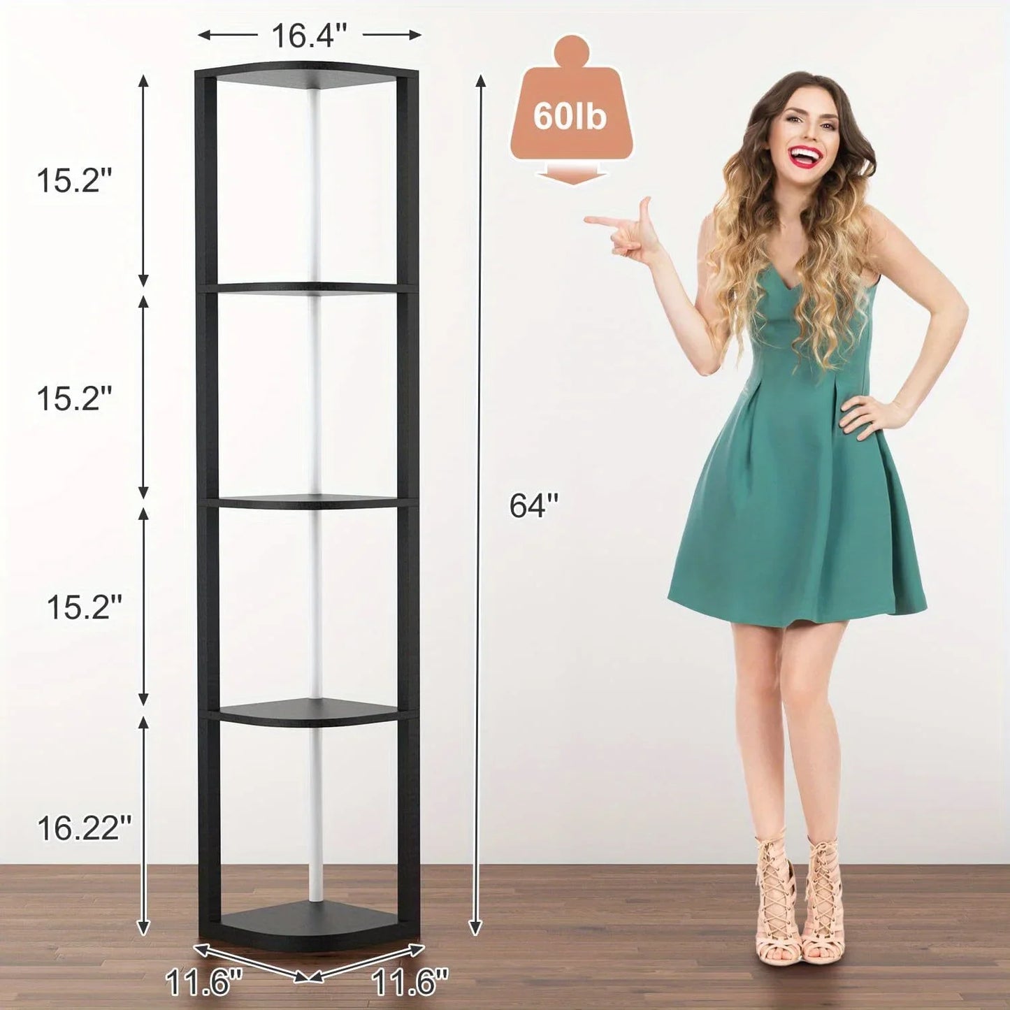 64" Corner Display | Bookshelf w/ RGB LED Lights
