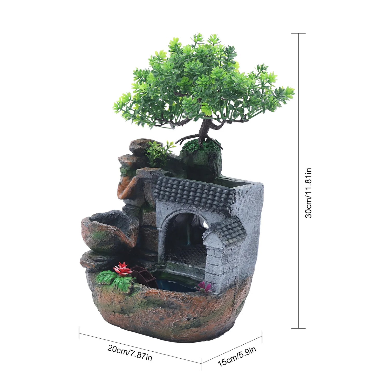 Desktop Waterfall Fountain LED Light Adjustable Water Flow