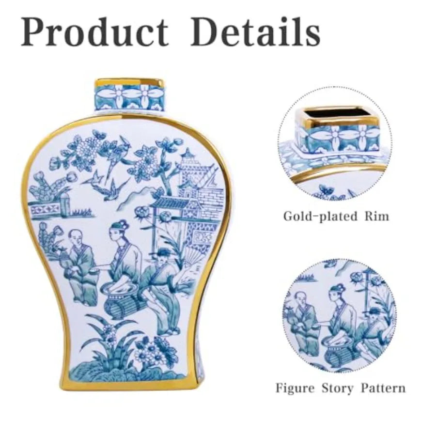 Hand-Painted Ceramic Bud Vase with Gold Rim