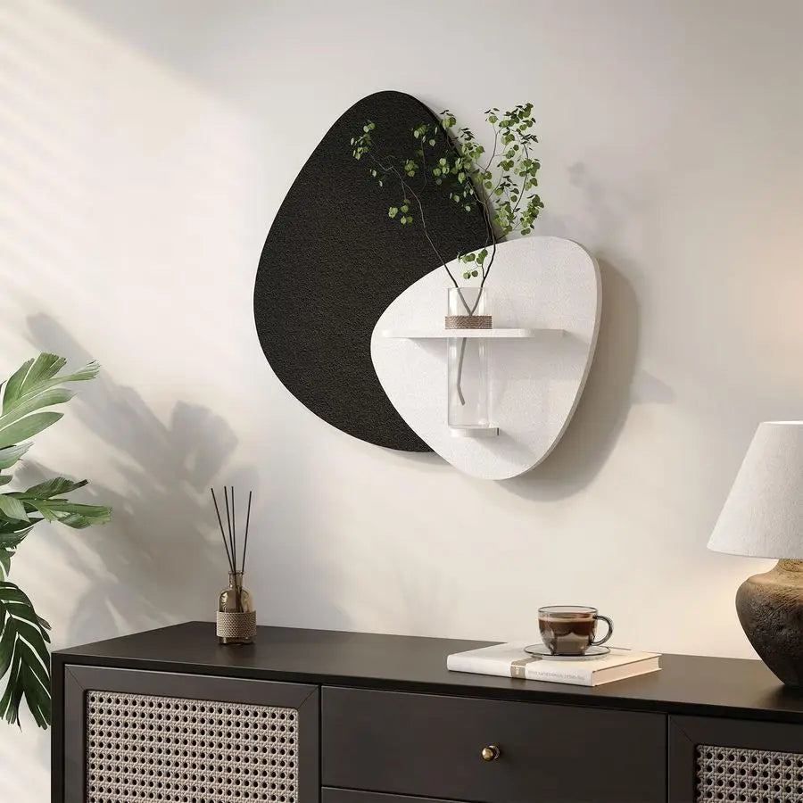 Textured Black and White Abstract Wall Art with Vase