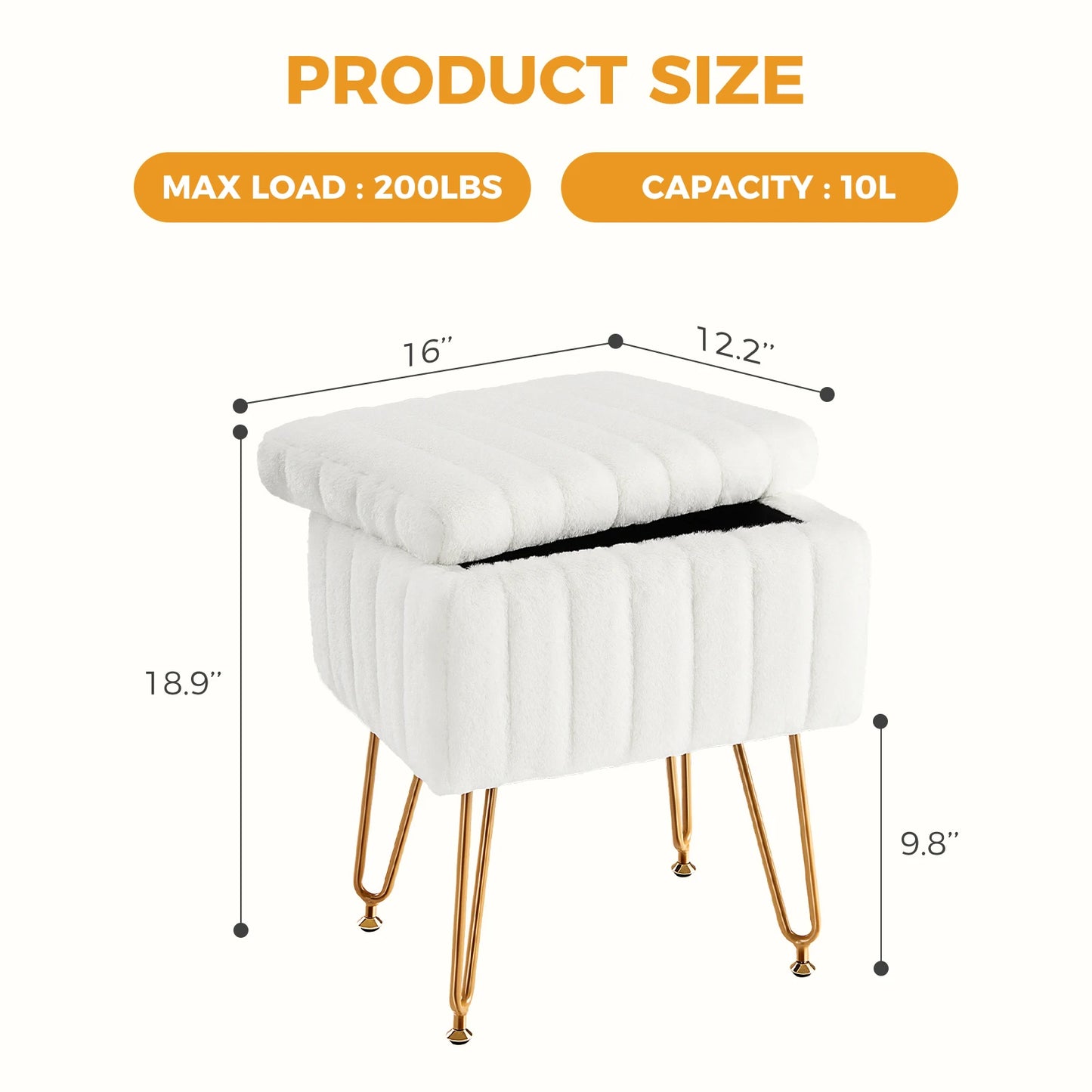 Faux Fur Living Room Hidden Storage Ottoman