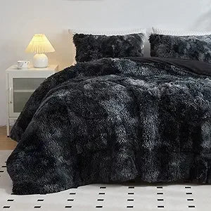 3PC King Size Faux Fur Black Comforter Set
