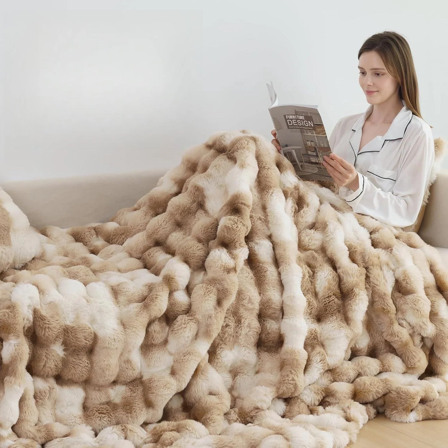 1PC Cozy Faux Rabbit Fleece Blanket | Throw