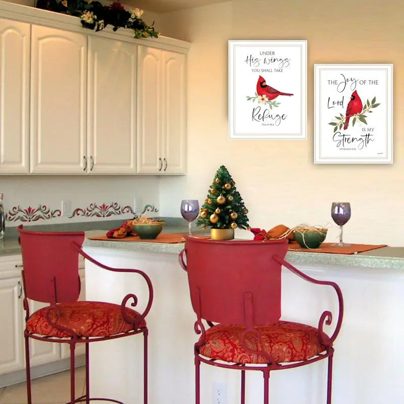 2-Piece Vignette Wall Art Set - "The Lord is My Strength" with Red Cardinals
