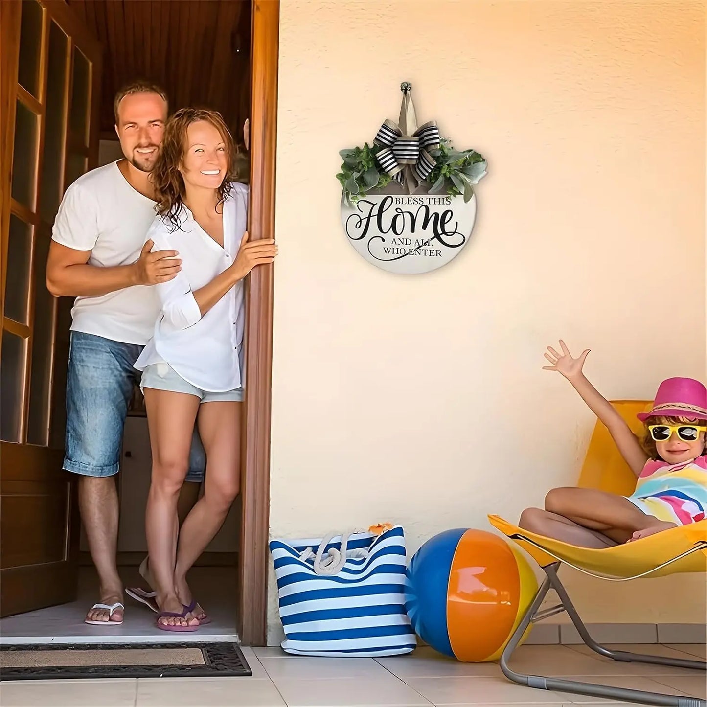Bless This Home Welcome Wood/Wreath Sign