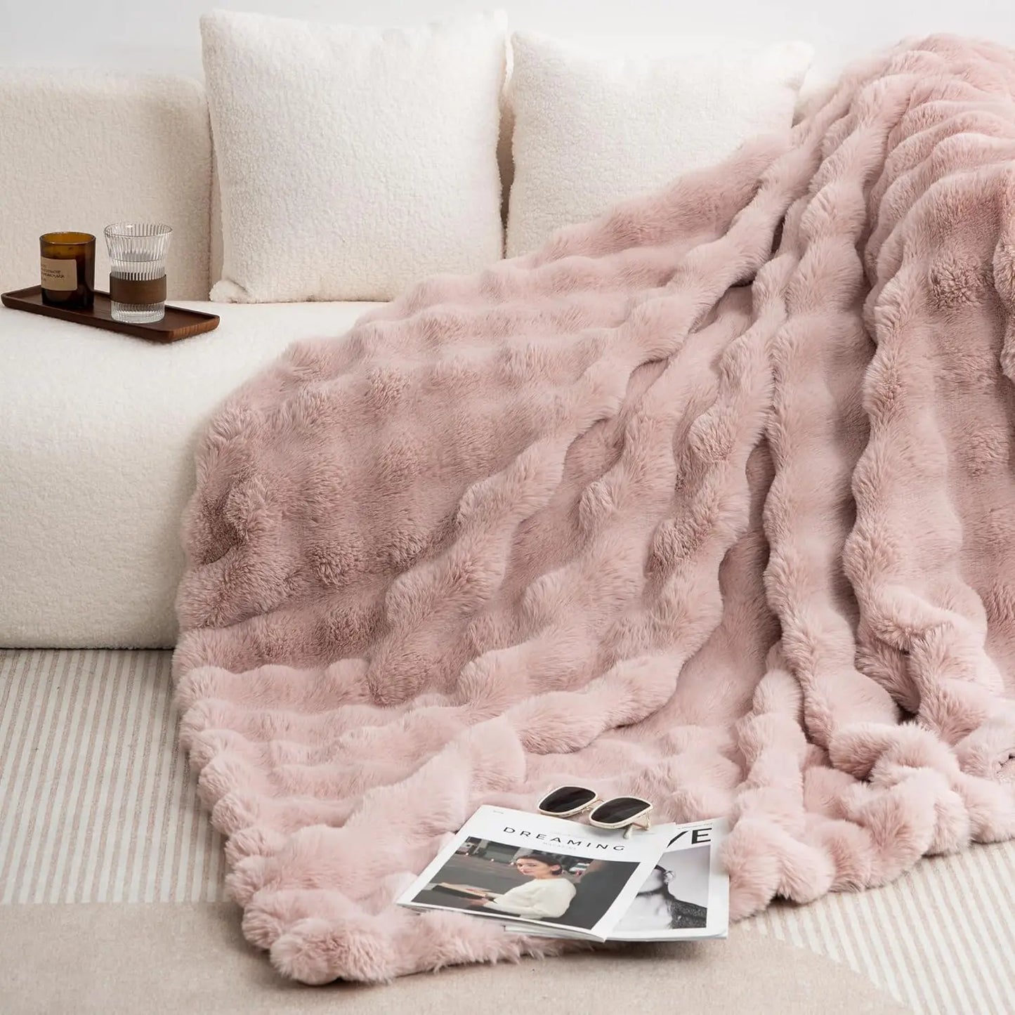 1PC Cozy Faux Rabbit Fleece Blanket | Throw