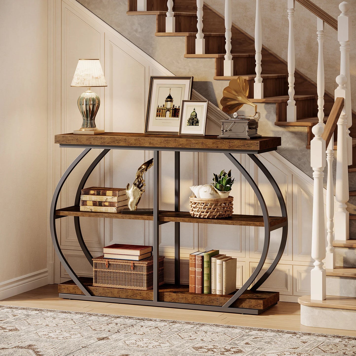 3-Tier Console Table with Arched Metal Frame