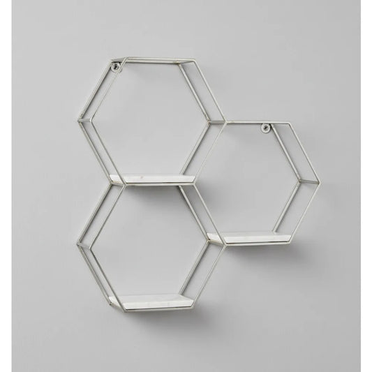 Modern Hexagon Wall Shelf with 3 Marble Shelves